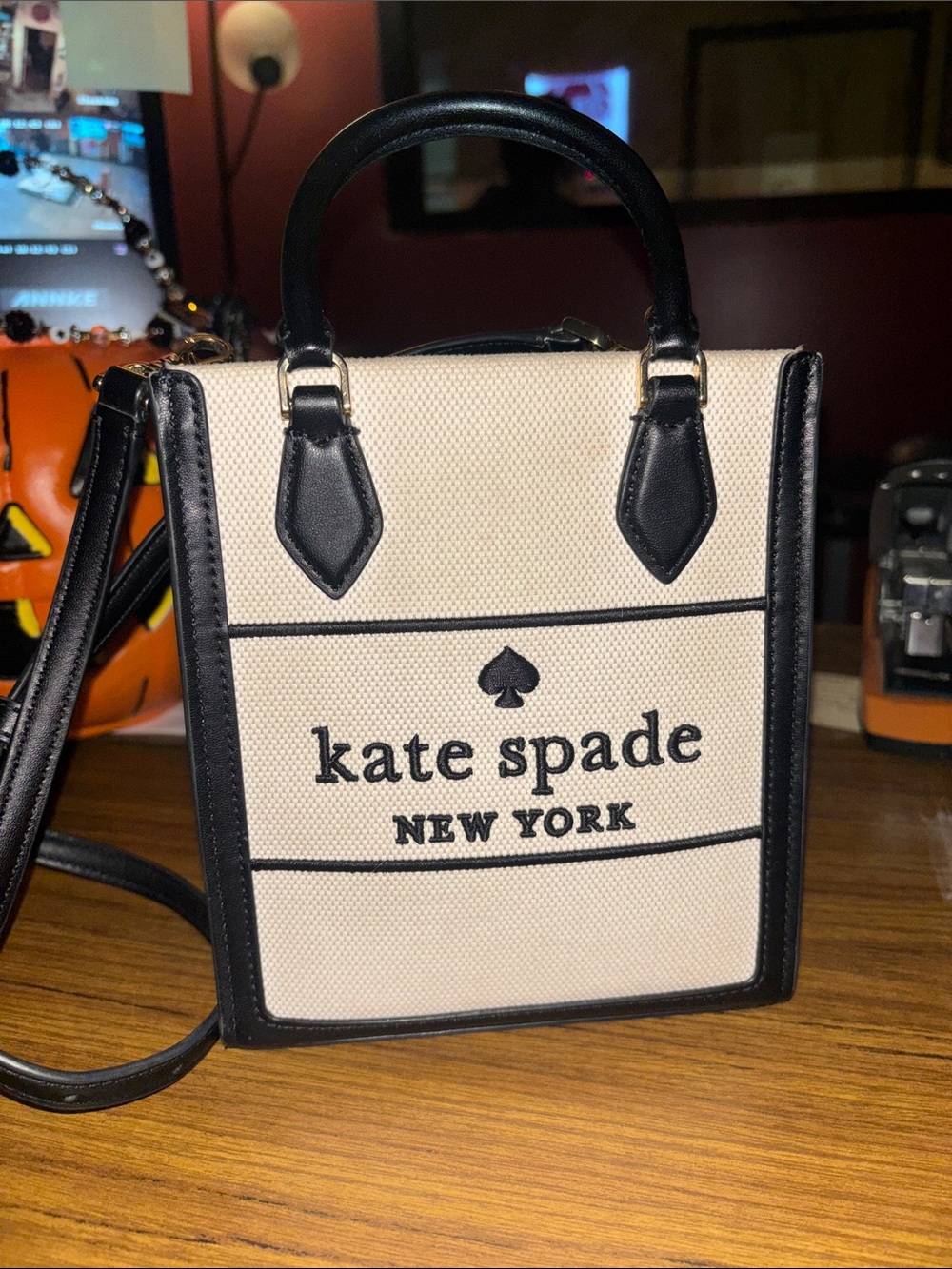 kate spade Beige & Black Mini Tote Crossbody